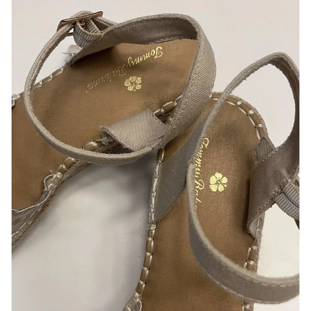 New TOMMY BAHAMA 7.5 Sandal Daphne Espadrille Wedge Eyelet Broderie Anglaise Tan